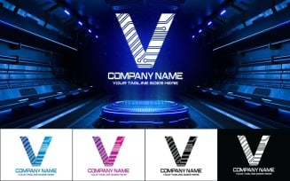 New Technology V Letter Logo Design-Brand Identity