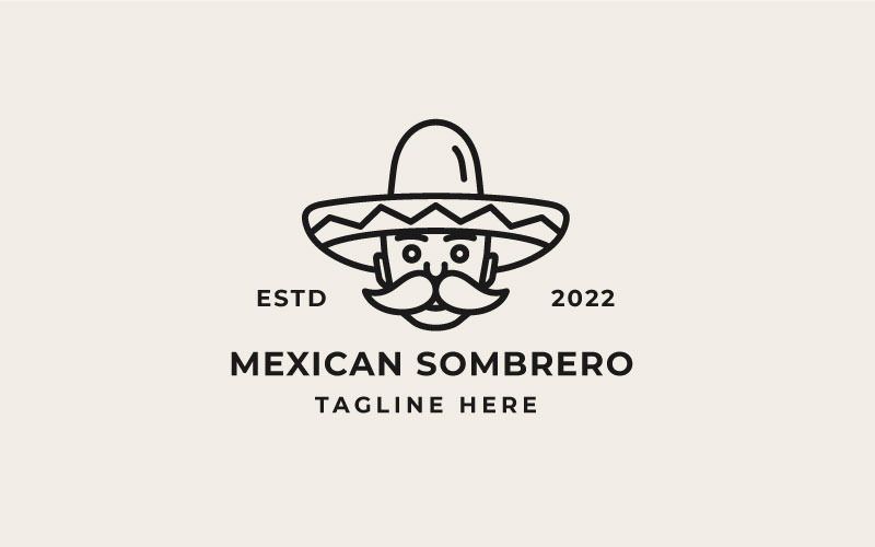 Retro Line Art Mexican Man With Hat Sombrero Logo Design Vector Template Logo Template