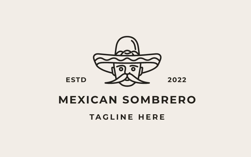 Retro Line Art Mexican Man With Hat Sombrero Logo Design Logo Template