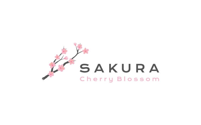 Sakura Logo Illustration, Japanese Flower Cherry Blossom Logo Design Inspiration Logo Template