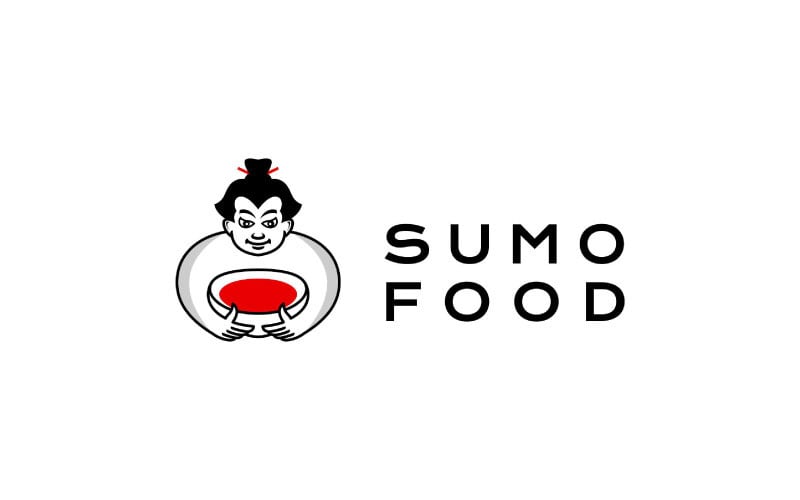 Sumo Food Logo, Japanese Sumo Wrestlers With a Bowl of Food Logo Design Inspiration Logo Template