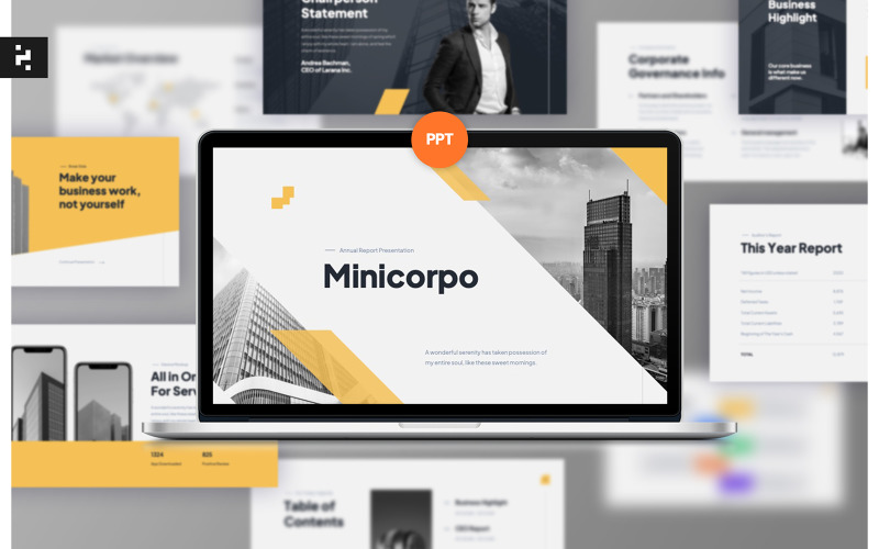 Minicorpo - Yellow Corporate Annual Report PPT PowerPoint Template