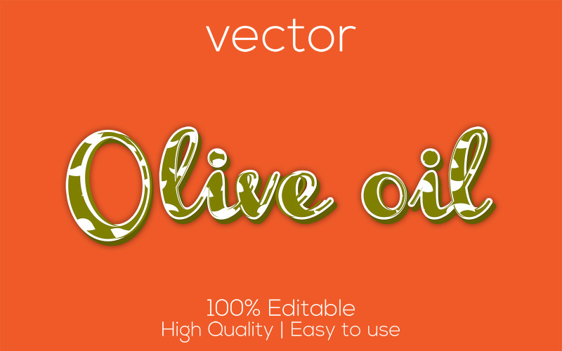 Olive Oil | 3D Olive Oil Text Style | Olive Oil Editable Vector Text Effect Illustration