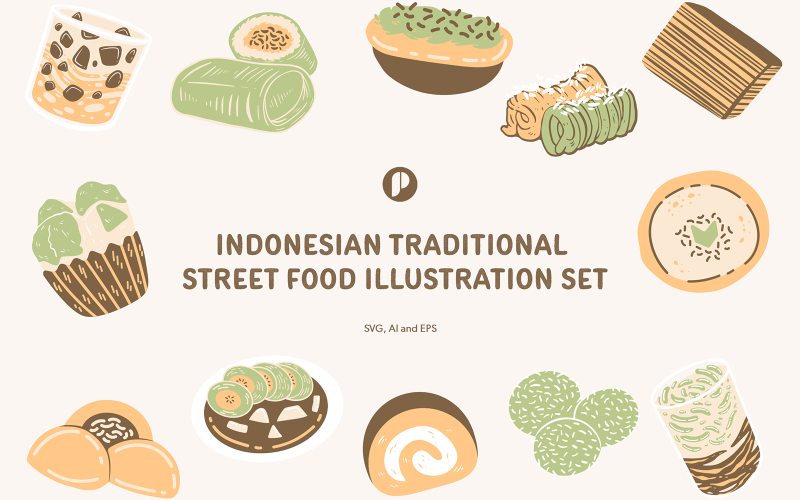 Tasty indonesian traditional street food illustration set Illustration