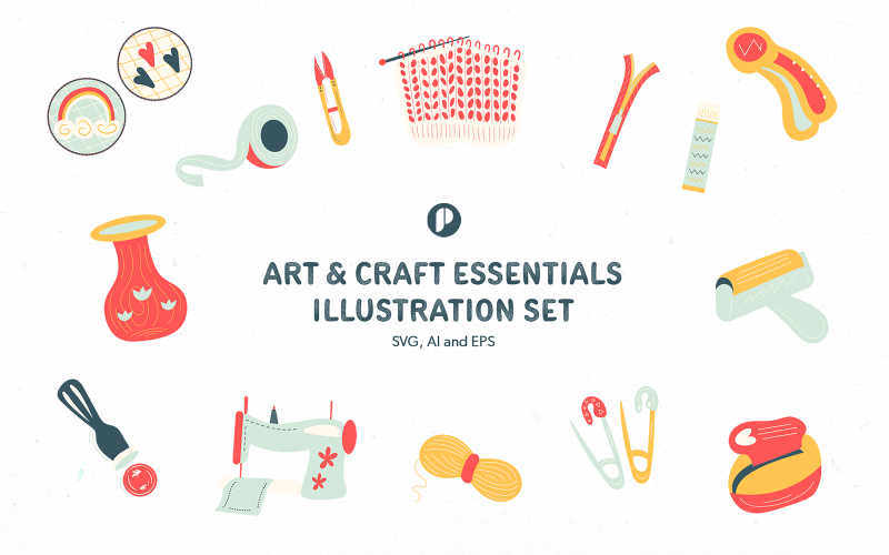 Cute hand-drawn art and craft essentials illustration set Illustration