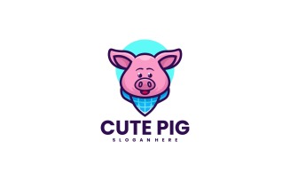 Cute Pig Cartoon Logo Style