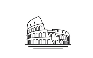 Line Art Colosseum Logo Design, Landmark Of The City of Rome, Italy Logo Design Inspiration
