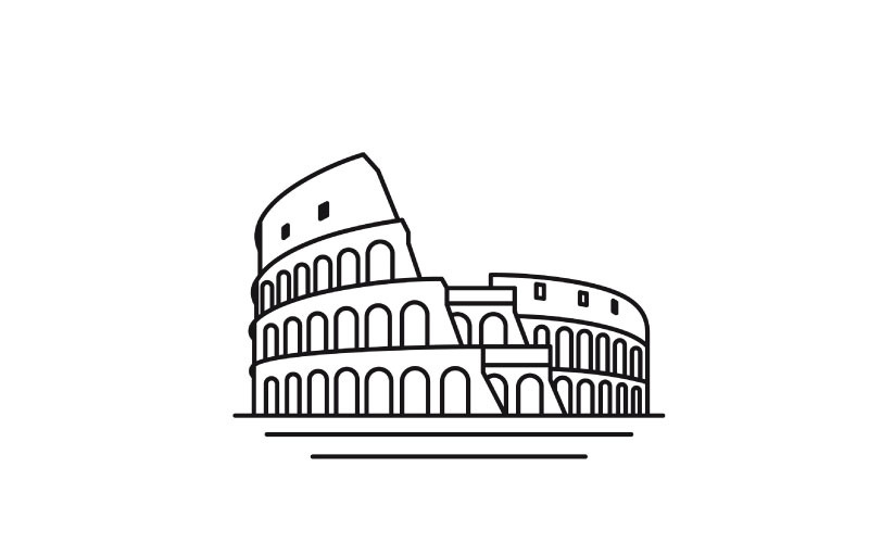 Line Art Colosseum Logo Design, Landmark Of The City of Rome, Italy Logo Design Inspiration Logo Template