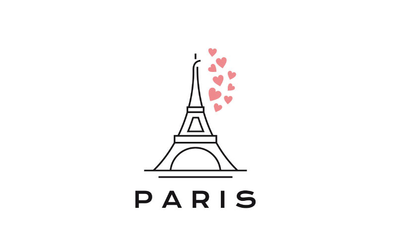 Line Art Eiffel Tower With Hearts Love Logo Design Template Logo Template