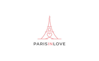Line Art Eiffel Tower With Hearts Love Logo Design