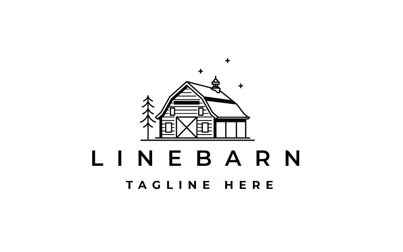 Line Art Farm Barn Logo Design - Barn Wood Building House Farm Ranch Logo Design Logo Template