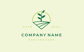 Line Art Green Nature Farm Agriculture Logo Template