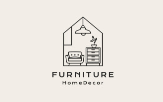 Retro Line Art Home Furniture Logo Design Template