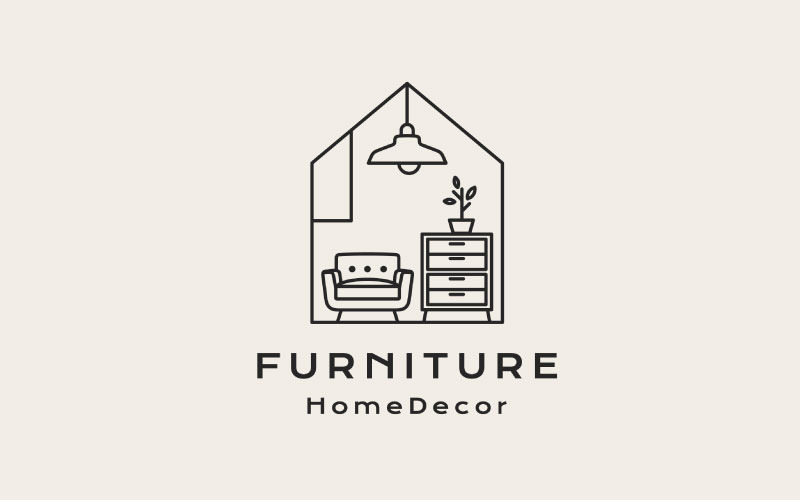 Retro Line Art Home Furniture Logo Design Template Logo Template