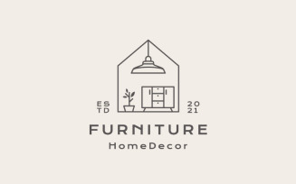 Retro Line Art House Home Furniture Logo Design Template