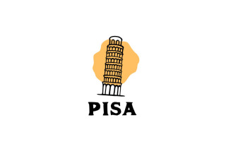 Vintage Hand Drawn Pisa Tower Logo Vector Illustration