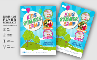 Kids Summer Camping A4 Flyer Template. Tour And Travel Outdoor Camping Poster
