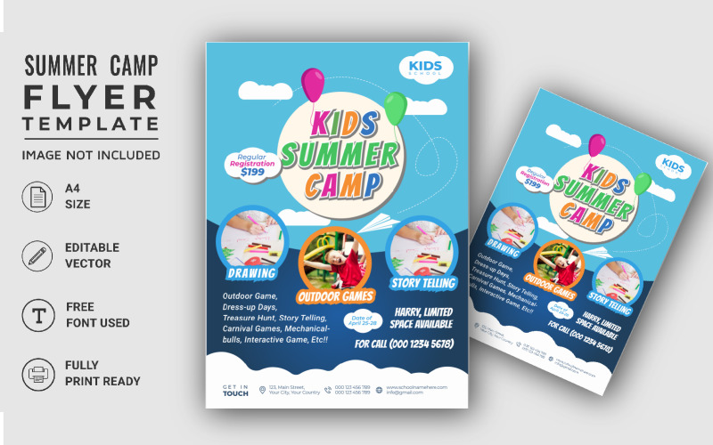 Kids Vacation Trip Flyer Design Kids Summer Camping A4 Flyer Template Corporate Identity