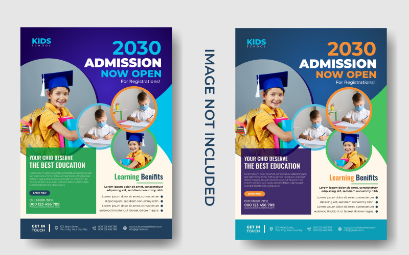 School Admission Flyer Or Poster. Back To School A4 Paper Size Design Corporate Identity