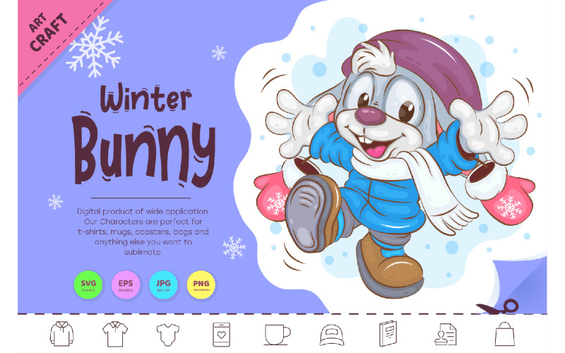 Winter Cartoon Bunny. Clipart Vector Graphic