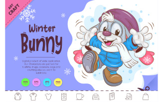 Winter Cartoon Bunny. Clipart
