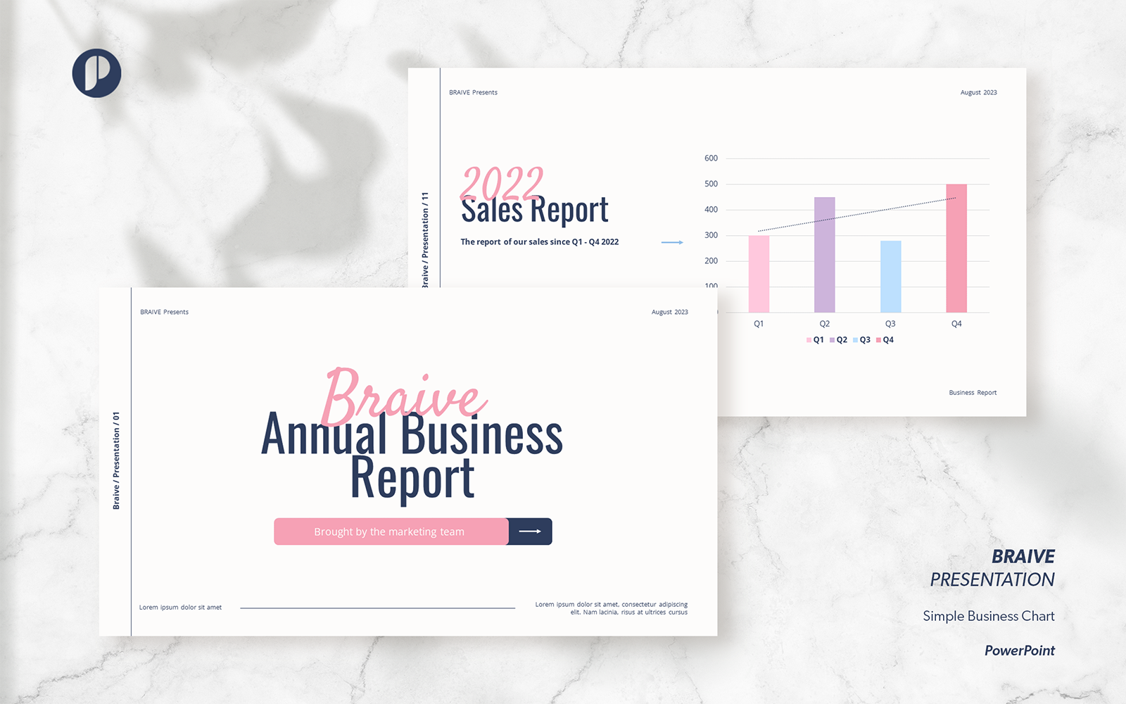 Braive – baby pink navy simple business chart presentation