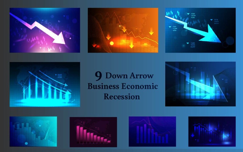 9 Down Arrow Bar Graph Chart Business Economic Recession Illustration