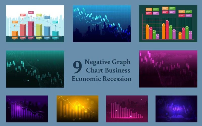 9 Negative Graph Business Economic Recession Illustration