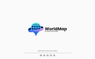 World Map Gradient Logo Style