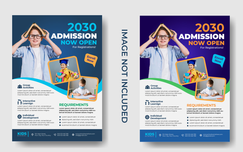 School Admission Flyer Or Poster Template. Back To School A4 Paper Size Corporate Identity