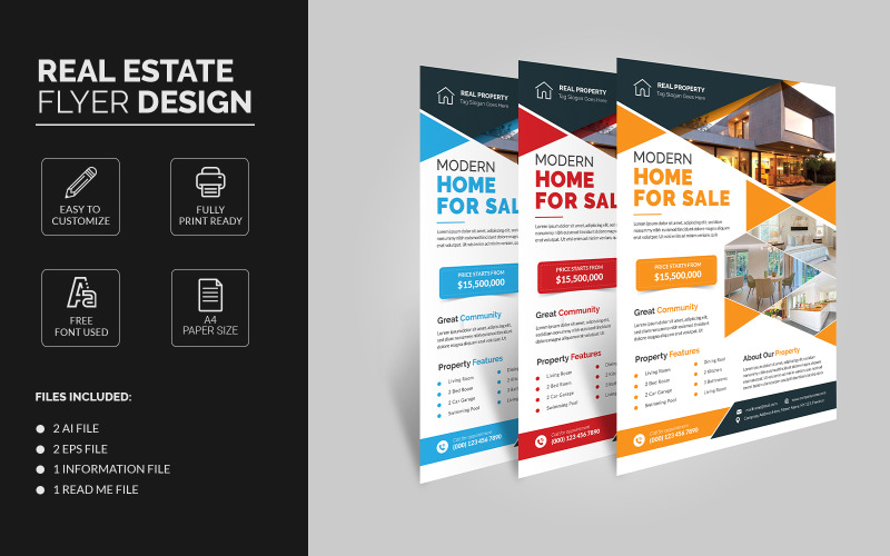 Real Estate Flyer | Modern Home For Sale | Digital Marketing Flyer Template Corporate Identity