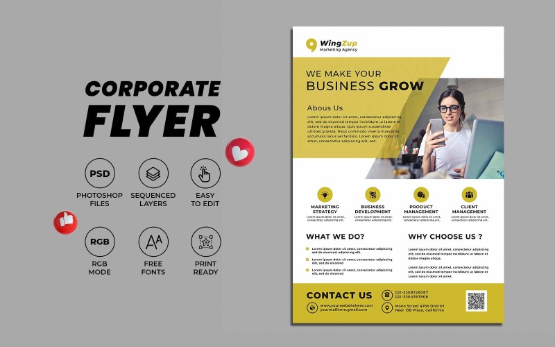 Yellow Business Flyer Design PSD Template Corporate Identity