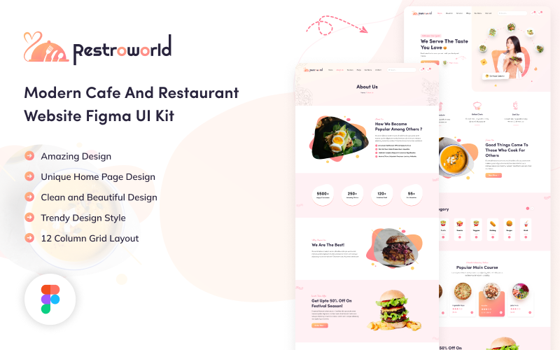Restro World - Modern Cafe and Restaurant Website Figma UI Kit UI Element