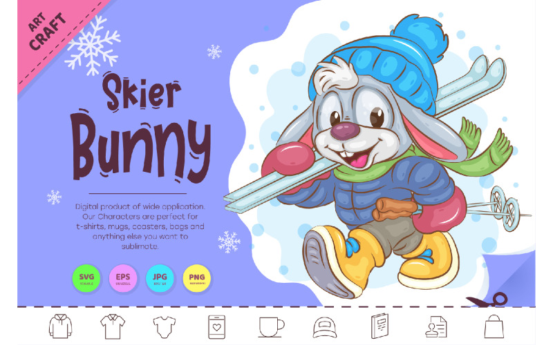 Winter Bunny Skier. Clipart Vector Graphic