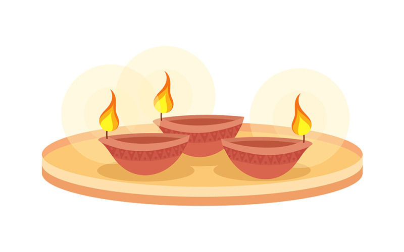 Burning oil lamps on tray semi flat color vector objects Illustration