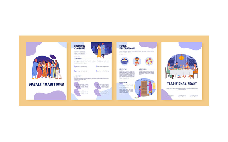 Diwali traditions flat vector brochure template Illustration