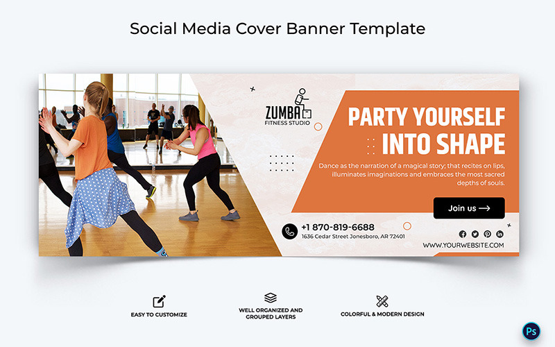 Zumba Dance Facebook Cover Ad Banner Design Template-15 Social Media