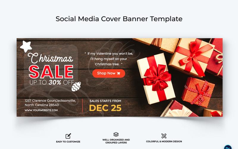 Christmas Sale Offer Facebook Cover Banner Design Template-01 Social Media