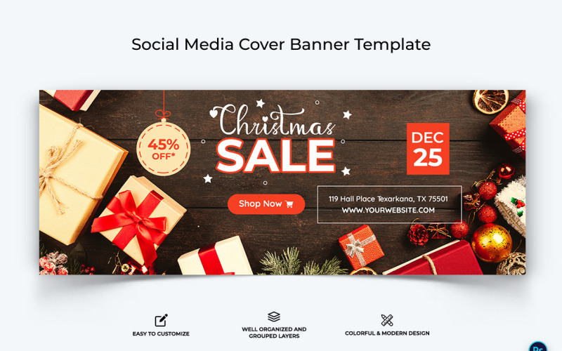 Christmas Sale Offer Facebook Cover Banner Design Template-02 Social Media