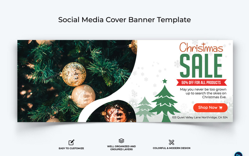 Christmas Sale Offer Facebook Cover Banner Design Template-03 Social Media