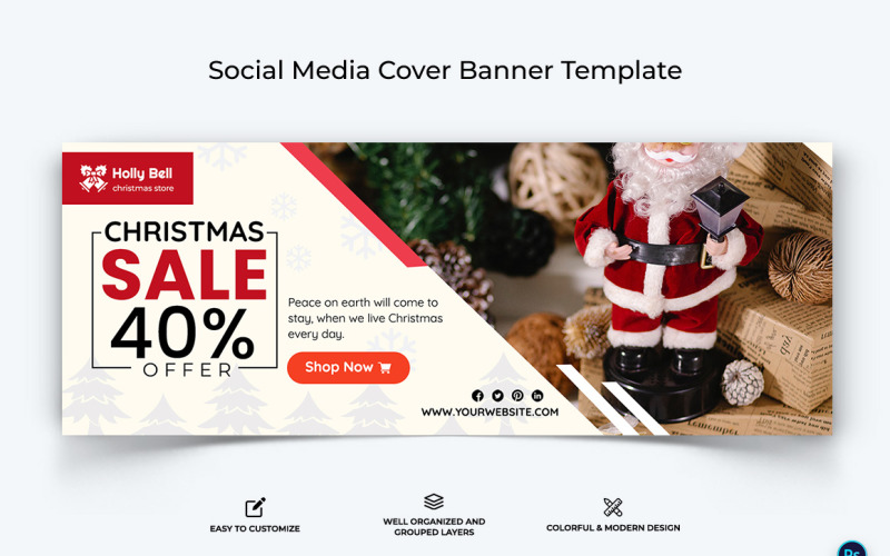Christmas Sale Offer Facebook Cover Banner Design Template-07 Social Media