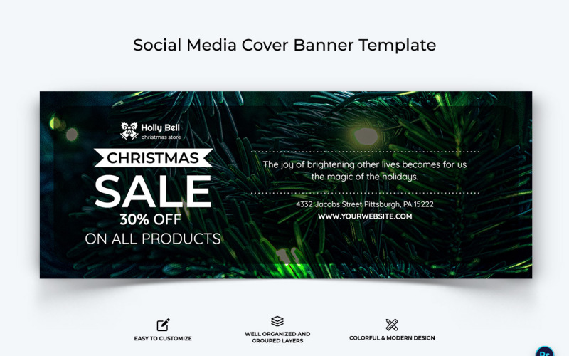 Christmas Sale Offer Facebook Cover Banner Design Template-08 Social Media