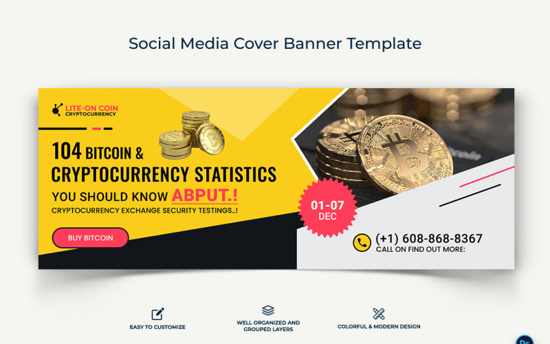 Crypto Currency Facebook Cover Banner Template-06 Social Media
