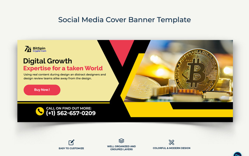 Crypto Currency Facebook Cover Banner Template-13 Social Media