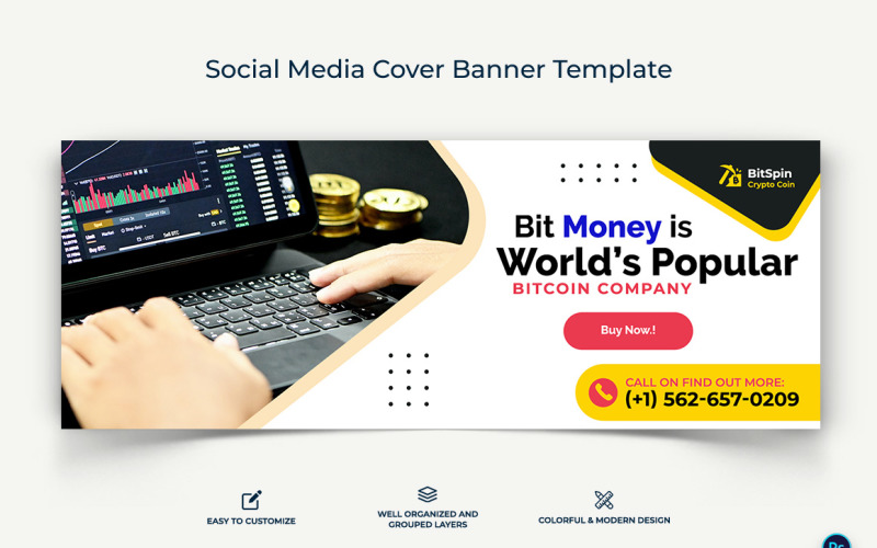 Crypto Currency Facebook Cover Banner Template-14 Social Media