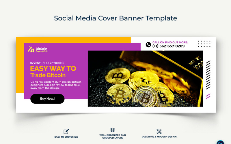 Crypto Currency Facebook Cover Banner Template-15 Social Media