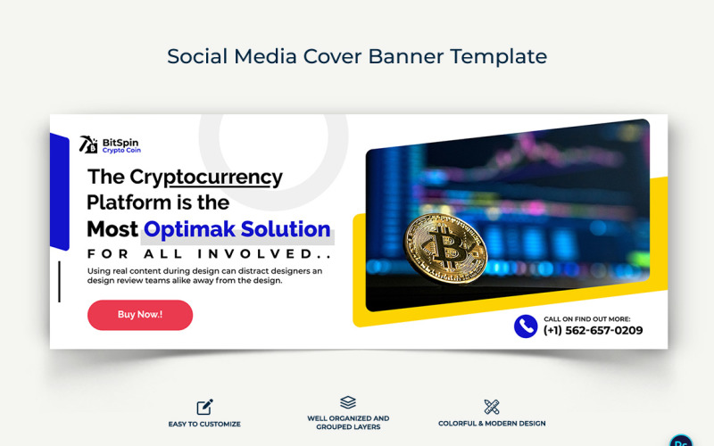 Crypto Currency Facebook Cover Banner Template-16 Social Media