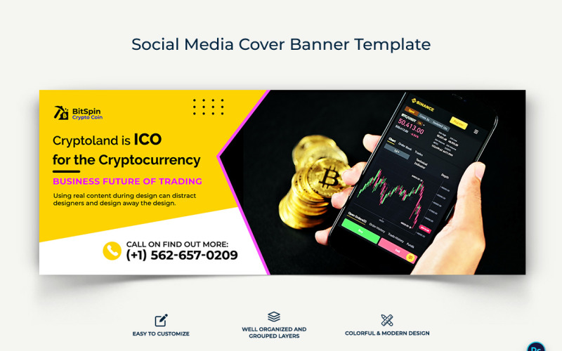 Crypto Currency Facebook Cover Banner Template-17 Social Media