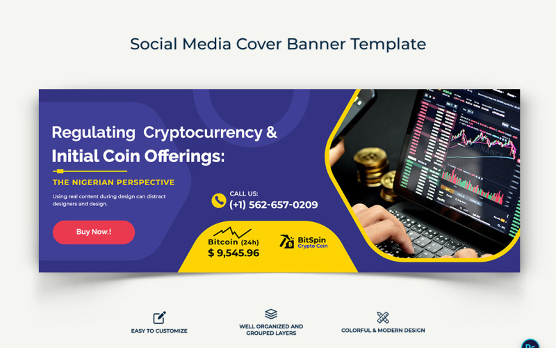 Crypto Currency Facebook Cover Banner Template-18 Social Media