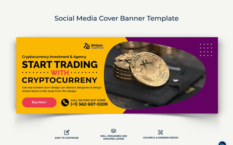 Crypto Currency Facebook Cover Banner Template-19 Social Media